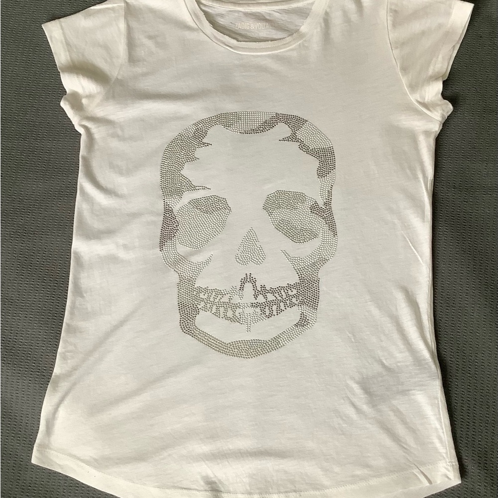 Zadig & Voltaire White Skull Graphic Tee